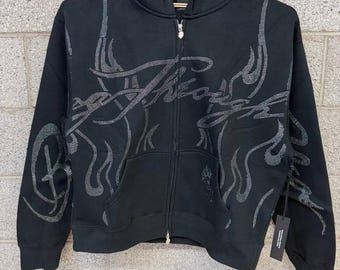 Civil Regime Rhinestone Flame Zip Hoodie XL Black Streetwear