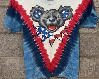 Grateful Dead Bear Tie Dye Small Oversized Liquid Blue 2000s