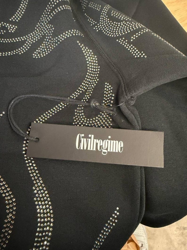 Civil Regime Rhinestone Flame Zip Hoodie XL Black Streetwear afbeelding 5