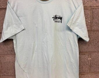 2020s Stussy Honolulu Mint Blue Logo TShirt Cut Tag Mens XXL