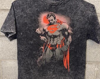 Superman DC Comics Acid Wash Graphic Tee L 2010s Streetwear