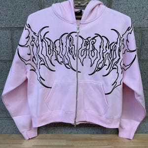 Sudadera con capucha rosa de cremallera completa con estampado urbano estilo Régimen Civil XXL imagen 1