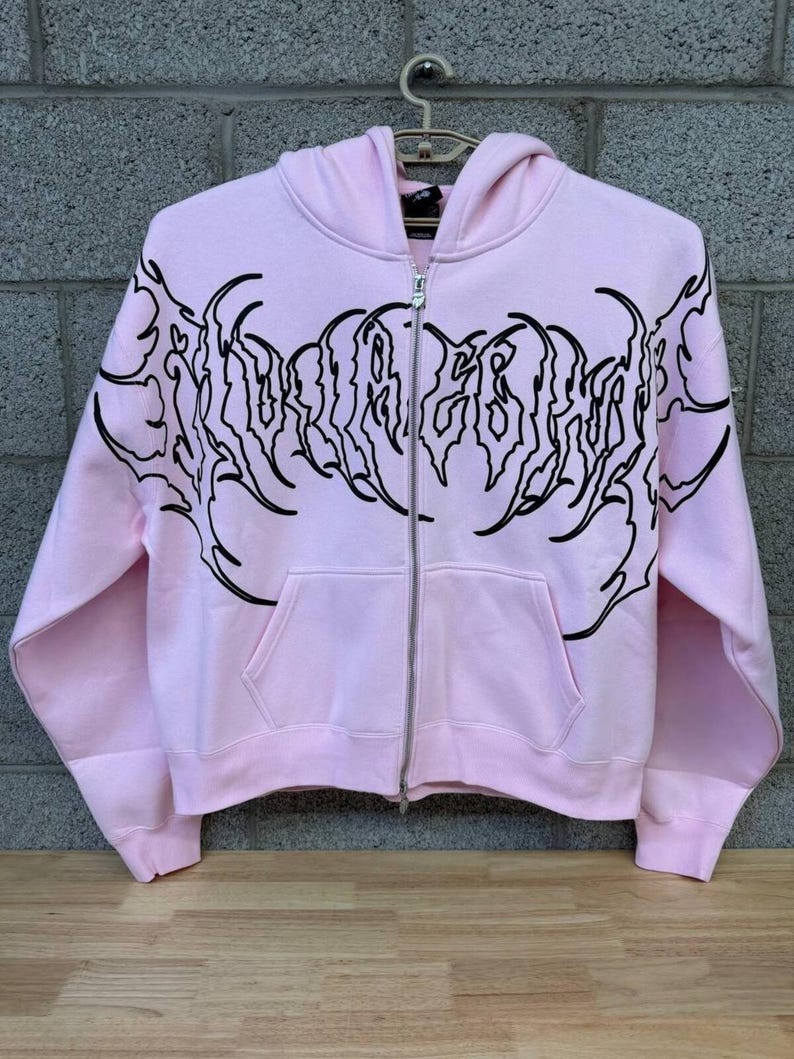 Sudadera con capucha rosa de cremallera completa con estampado urbano estilo Régimen Civil XXL imagen 1