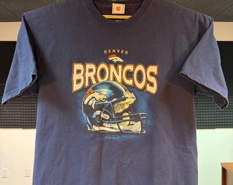 Vintage Denver Broncos Helmet Graphic NFL T-Shirt Navy