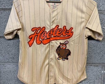 2010s Hooters Owl Baseball Jersey Tan Pinstripe Large Y2K