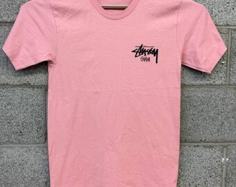 Stussy Guam Pink Logo Graphic T-Shirt Cut Tag Mens Small