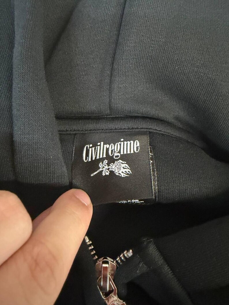 Civil Regime Rhinestone Flame Zip Hoodie XL Black Streetwear afbeelding 4