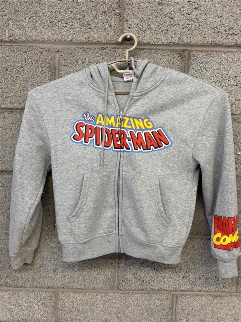 The Amazing Spider-Man Gray Zip-Up Hoodie with Graphic Print image 1