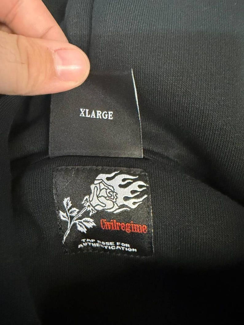 Civil Regime Rhinestone Flame Zip Hoodie XL Black Streetwear afbeelding 3