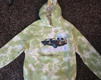 Reigning Fury Green Tie-Dye Pullover Hoodie S Car Skull Graphic Fleece Hooded