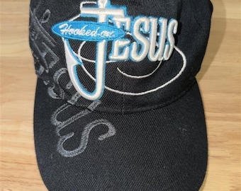 2000s Hooked On Jesus Hat Black Snapback Faith Graphic Cap