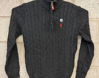 Y2k Polo Ralph Lauren cable knit quarter zip sweater black S