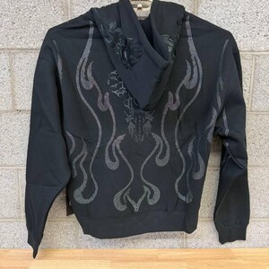 Civil Regime Rhinestone Flame Zip Hoodie XL Black Streetwear afbeelding 2