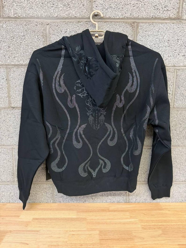 Civil Regime Rhinestone Flame Zip Hoodie XL Black Streetwear afbeelding 2