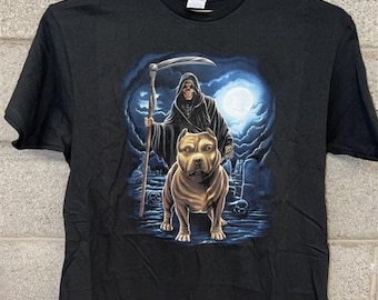 Grim Reaper Pitbull Tee XL 2010s Streetwear Dark Art Shirt