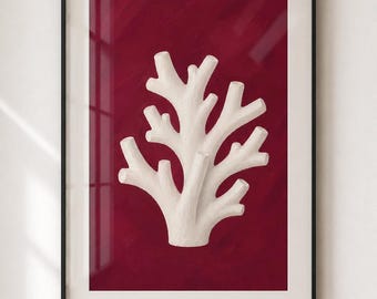 Lámina minimalista de coral rojo: arte digital moderno de gran formato para salones elegantes.