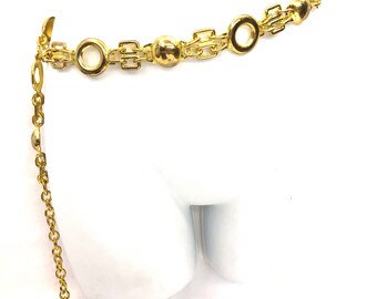 1980s Vintage Unisex Metallic Gold Tone Chain Belt Size XL Funky Unique