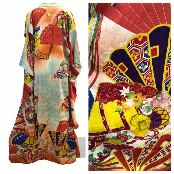 Vintage Antique Asian Colorful Multicolored Embroi
