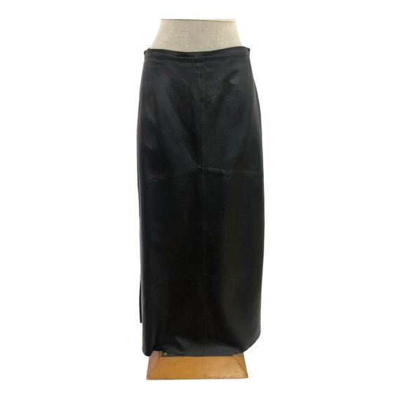 Vintage VTG 1990s 90s Black Leather Maxi Skirt - image 1