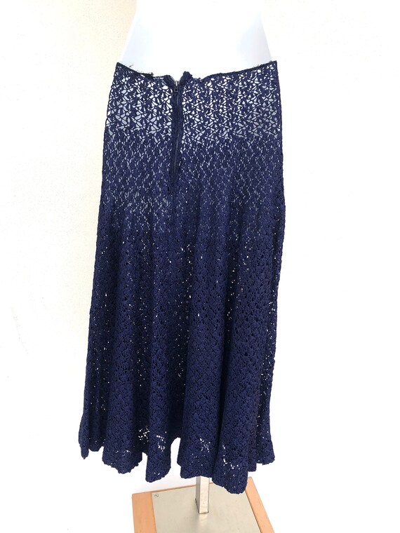 Vintage VTG 1940s 40s Navy Knit Crochet Sheer Mid… - image 5