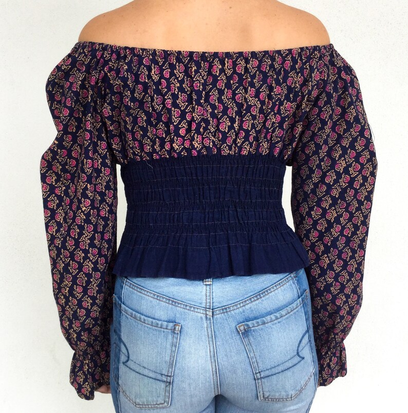 Beautiful Indian 1970/'s Floral Bohemian Peasant Top