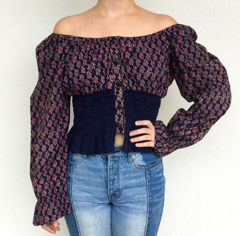 Beautiful Indian 1970/'s Floral Bohemian Peasant Top