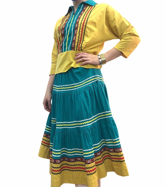 Vintage VTG 1940s 40s Patio Fiesta Yellow Blue Ski