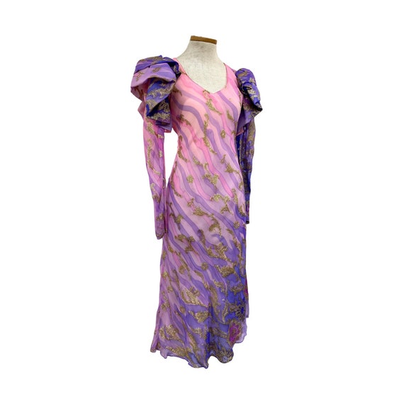 Vtg 70s 80s Glam Judy Hornby Couture Silk Chiffon… - image 2