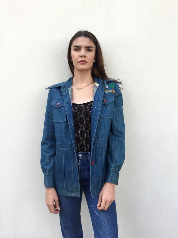 Vintage Late 60s Denim Embroidered Jacket, 1960s D