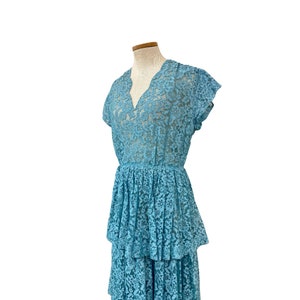 Vtg 50s 1950s Robin's Egg Blue Sheer Lace Pinup Bombshell Tiered Cupcake Dress image 3