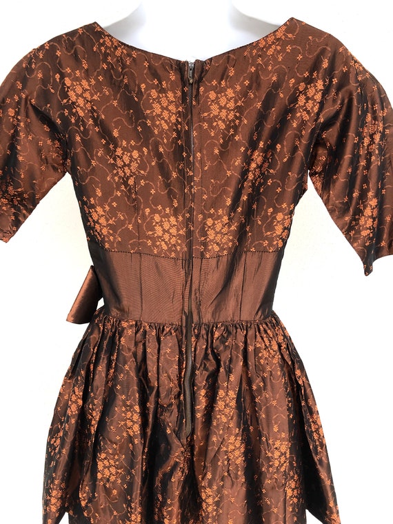 Vintage VTG 1950s 50s Brown Taffeta Peplum Party … - image 6