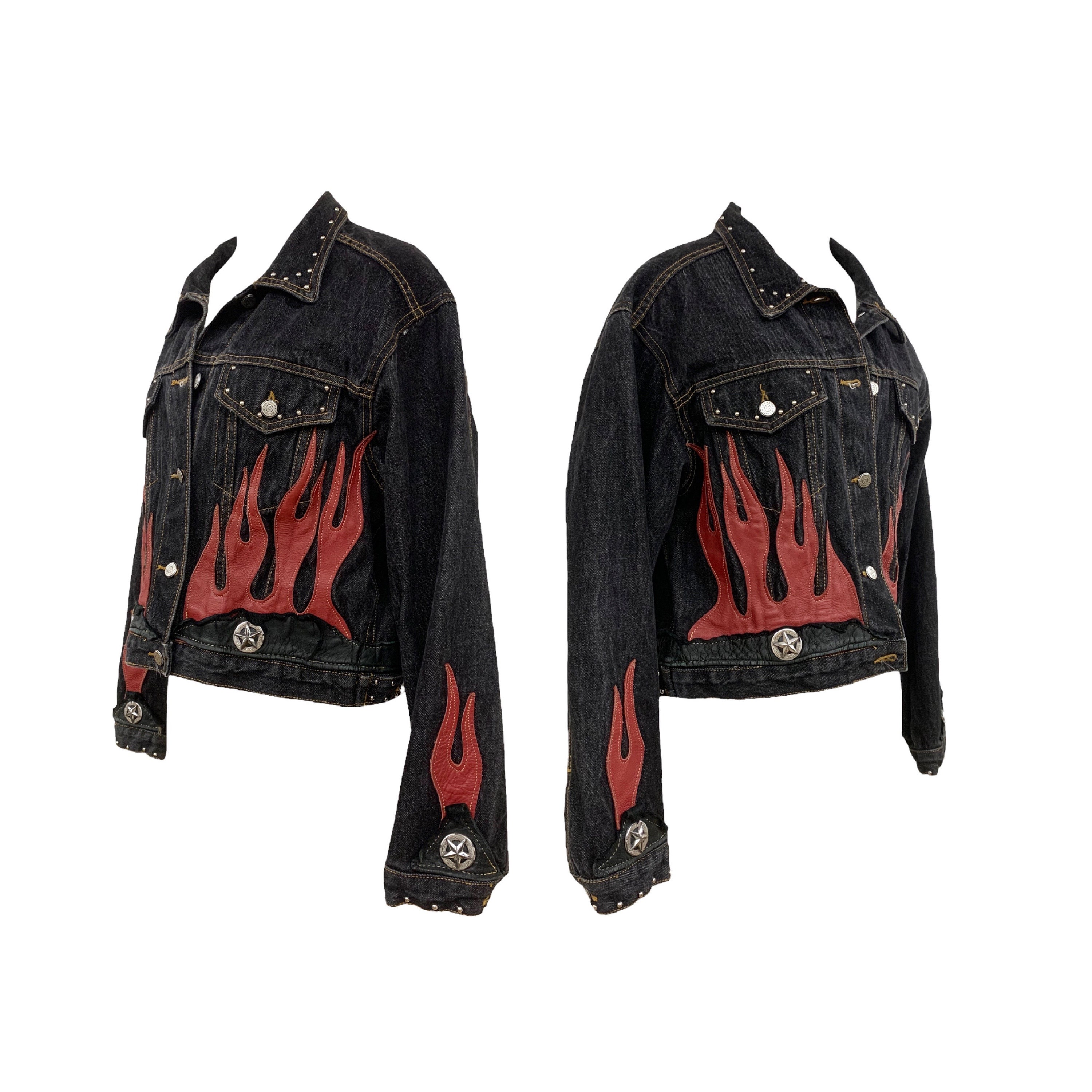 Maker of Jacket Biker Jackets Vintage 90 Black Flame Leather