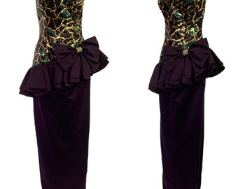 Vtg Vintage 1980s 80s Lillie Rubin Asymmetrical Sequin Sweetheart Bodice Gown