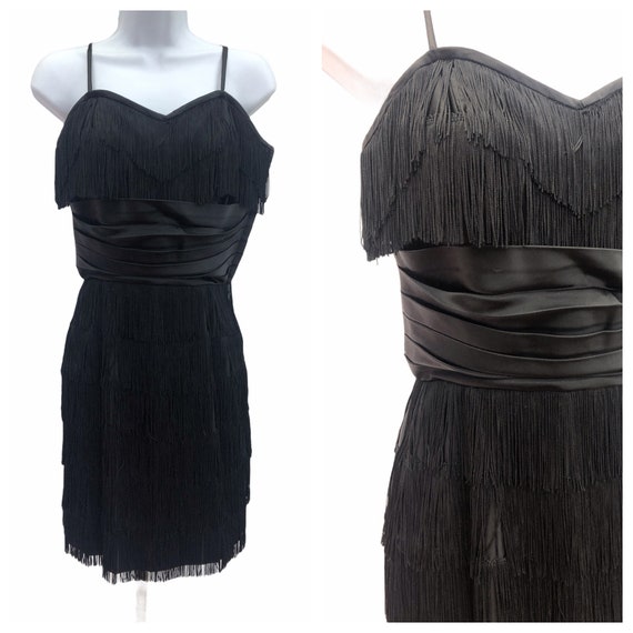 Vintage VTG 1960s 60s Black Wiggle Fringe Cocktai… - image 1