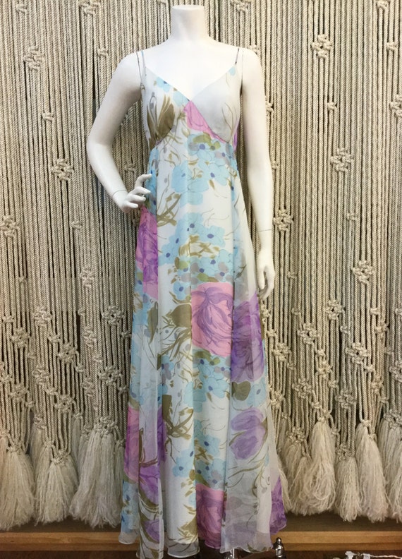 1970s Jack Bryan designer floral and flowy maxi dr