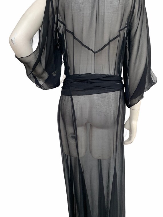 Vintage VTG 1920s 20s Black Sheer Art Deco Full L… - image 6