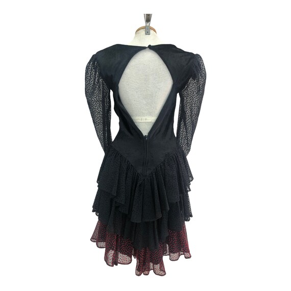 Vintage VTG 1980s 80s Black Velvet Tiered Flocked… - image 3