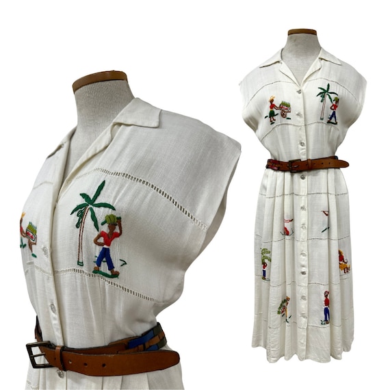 Vtg 40s 1940s Hand Embroidered Ultra Rare Cotton … - image 1