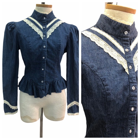 Vintage VTG 1970s 70s Candi Jones Denim Blue Butto