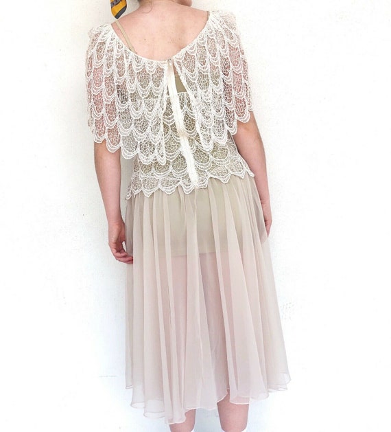 Vintage VTG 1970s 70s Cream Sheer Off the Shoulde… - image 3