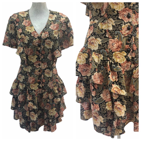 Vintage VTG 1980s 80s Paisley Multicolored Floral