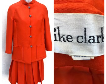Vintage VTG 1960s 60s Ike Clark Orange 2 Piece Skirt Suit Set