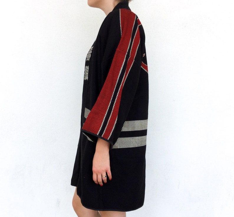 Amazing Vintage Traditional Japanese Character Stitched Fireman Hanten Kimono RobeJacket