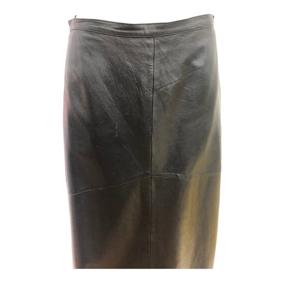 Vintage VTG 1990s 90s Black Leather Maxi Skirt - image 5