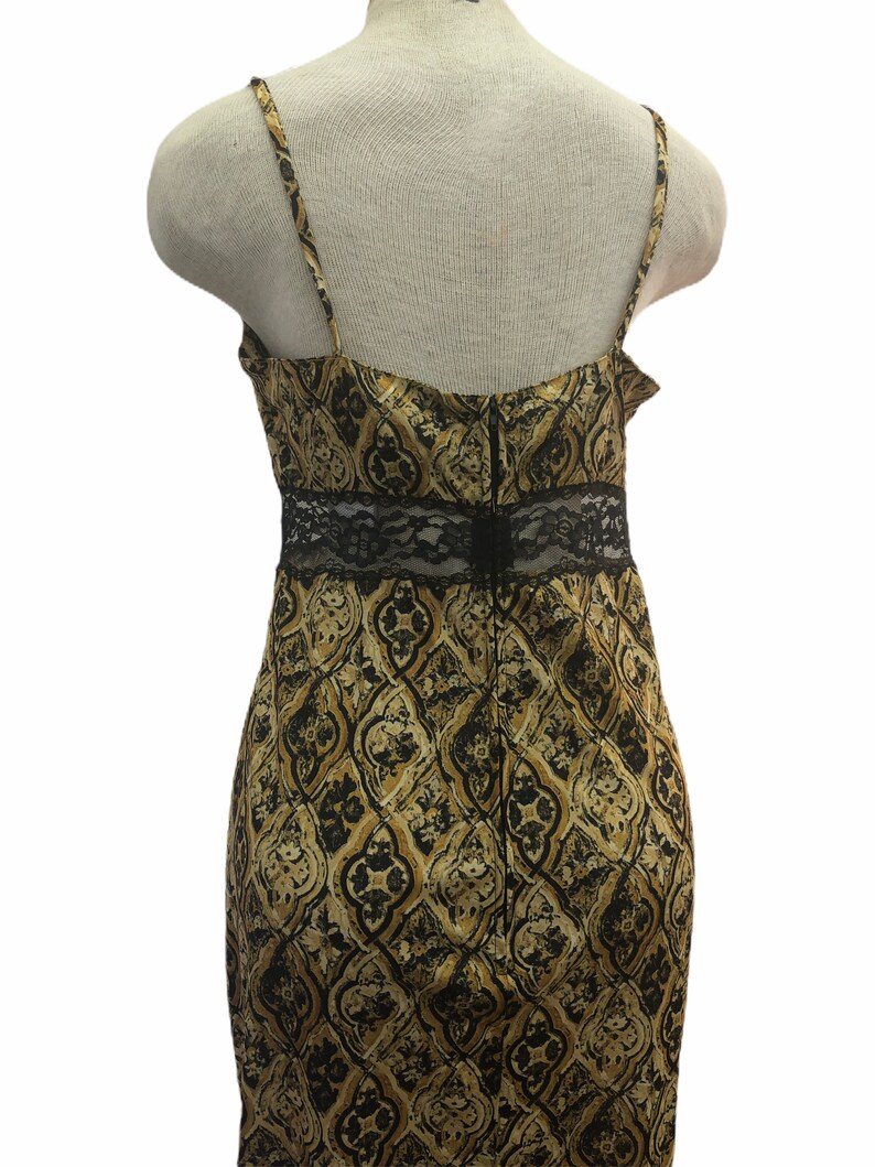 Vintage VTG 1970s 70s Gold Black Lace Maxi Slip Dress