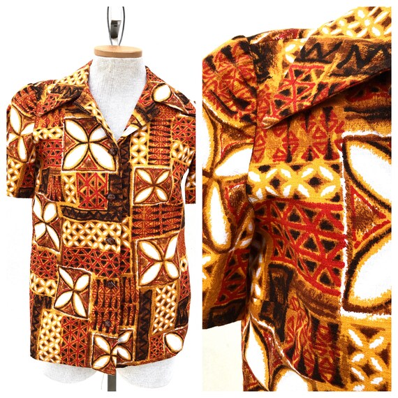 Vintage VTG 1960s 60s Brown Orange Hawaiian Tiki B