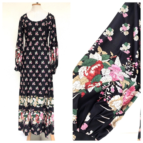 70s Estevez black floral designer maxi dress