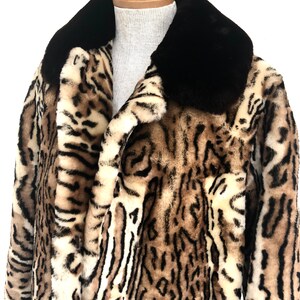 Vintage VTG 1960s 1970s Leopard Mouton Printed Fur Coat Jacket image 6