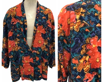 Vintage VTG 1980s 80s Multicolored Oversized Patterned Blazer Jacket