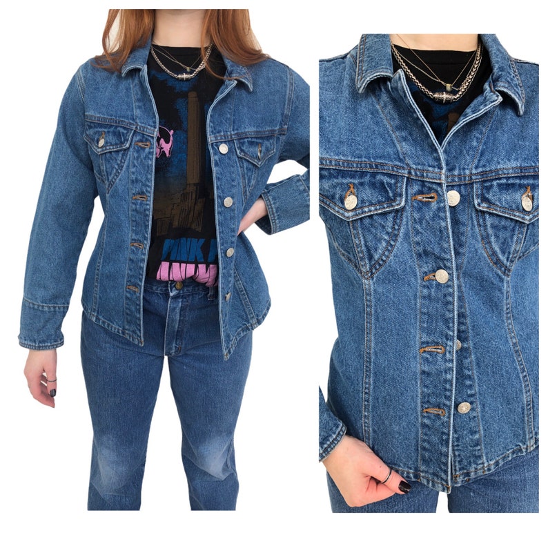 Vintage VTG 1980s 80s Medium Wash Fitted Denim Jacket image 1